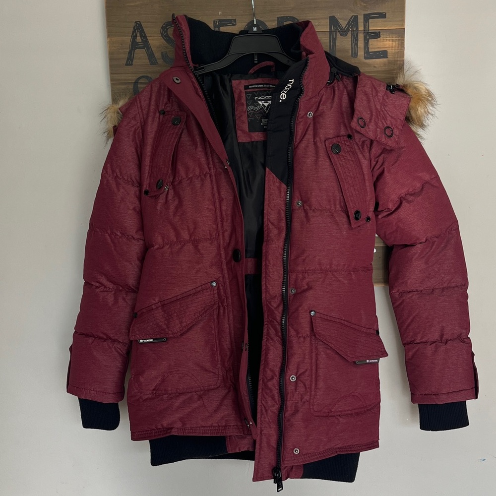 Noize Maroon Winter Jacket with Fur Hood